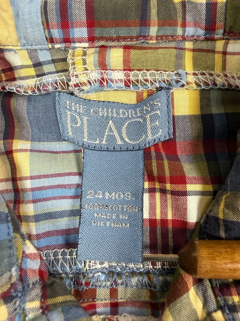 THE CHILDREN’S PLACE Madras Plaid Patchwork Button Front Shirt 24M Cotton Preppy